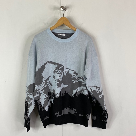 Zara Mountain Scene Crewneck Sweater 